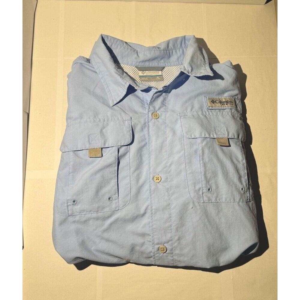 Size YXL Columbia PFG OmniShade Light Blue Long Sleeve